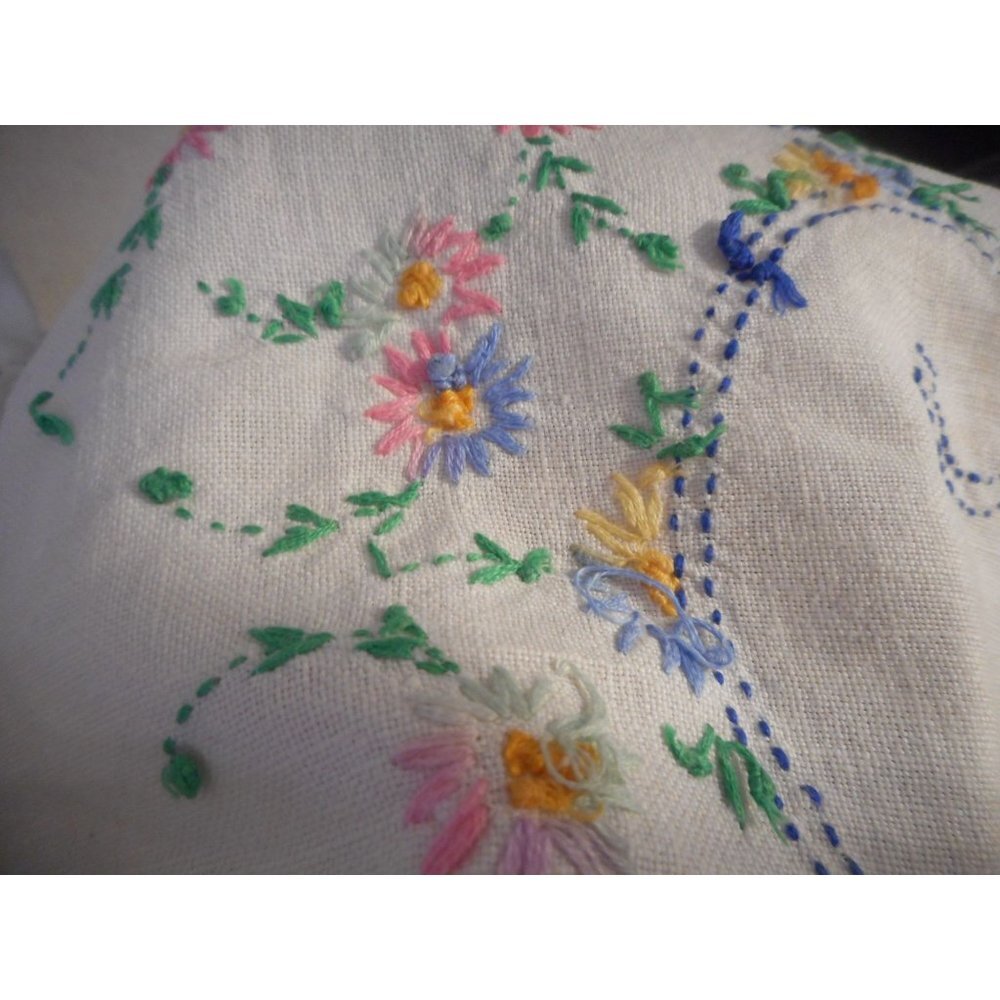 Vintage Blue Multicolor Floral handmade embroidered Lace Dresser scarf runner - Picture 4 of 4